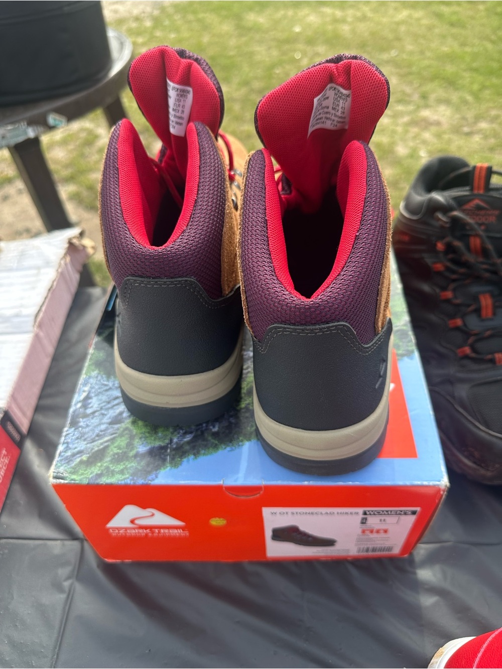 Ozark Trail Tan Suede Hiking Boots with Red Accents - Picture 4 of 4
